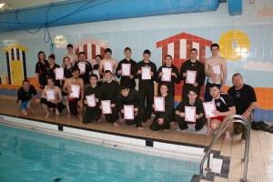 Uniformed services with their certificates with tutors John Yare & Adrian Kent. Far Left is Hudson lifeguards Jess Stebbings and Lauren Bremner