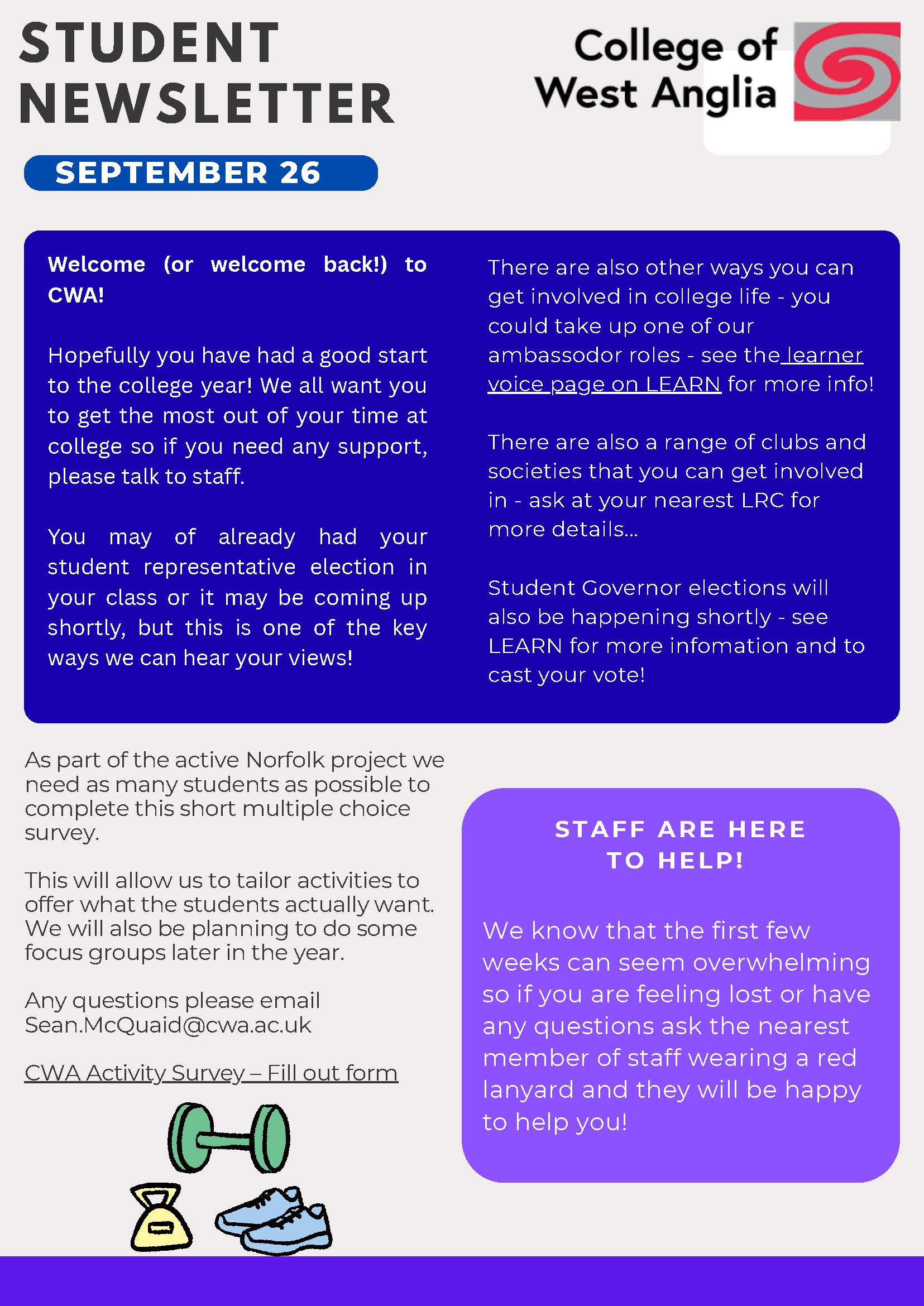 CWA student Newsletter Sept 2026 Page 1